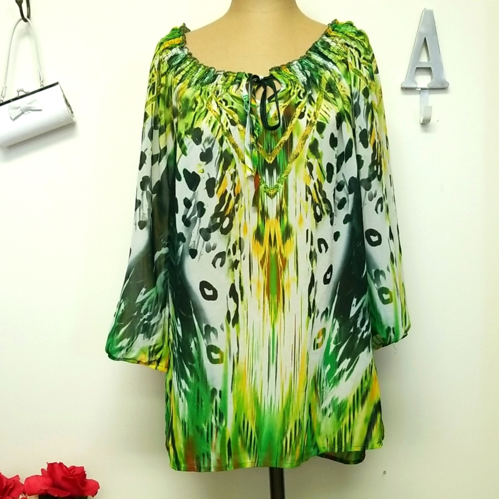 Mushka By Sienna Rose Long Sleeve Sheer Animal Print Blouse Size S
